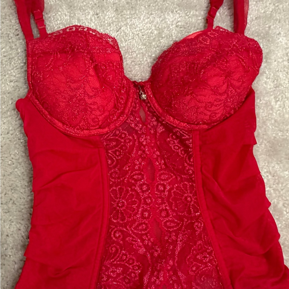 Victoria's Secret Red Lace Bustier Bodysuit - Picture 2 of 5